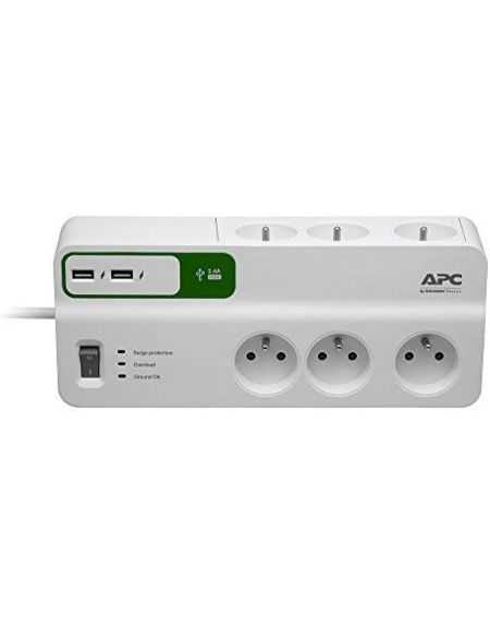 APC Essential Parafoudre 6 Prises FR +2 ports USB 5V-2.4A - 2m Blanc